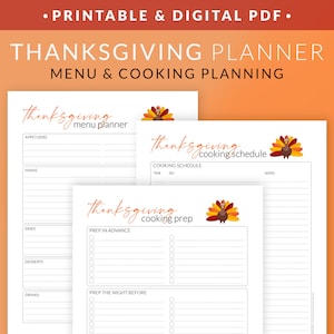 Thanksgiving Meal Cooking Planner Printable Set – Holiday Meal Planning Template – Cooking Schedule & Preparation Plan –  Digital PDF