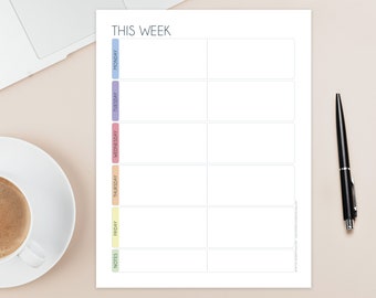 Weekly Planner Printable – Five Day School Week / Working Week Template – A4 & Letter Size Insert – Instant Download PDF – Rainbow
