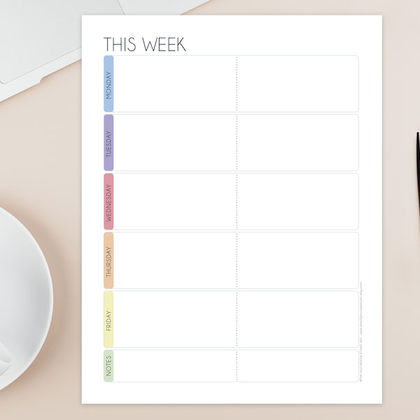 Weekly Planner Printable – Five Day School Week / Working Week Template – A4 & Letter Size Insert – Instant Download PDF – Rainbow