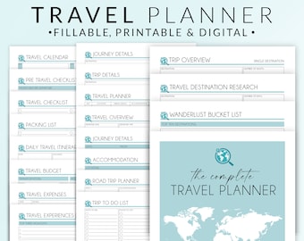 Travel Planner Printable – Vacation Trip Itinerary – Digital Fillable PDF Template – Holiday Schedule Organizer Insert – Journey Planning