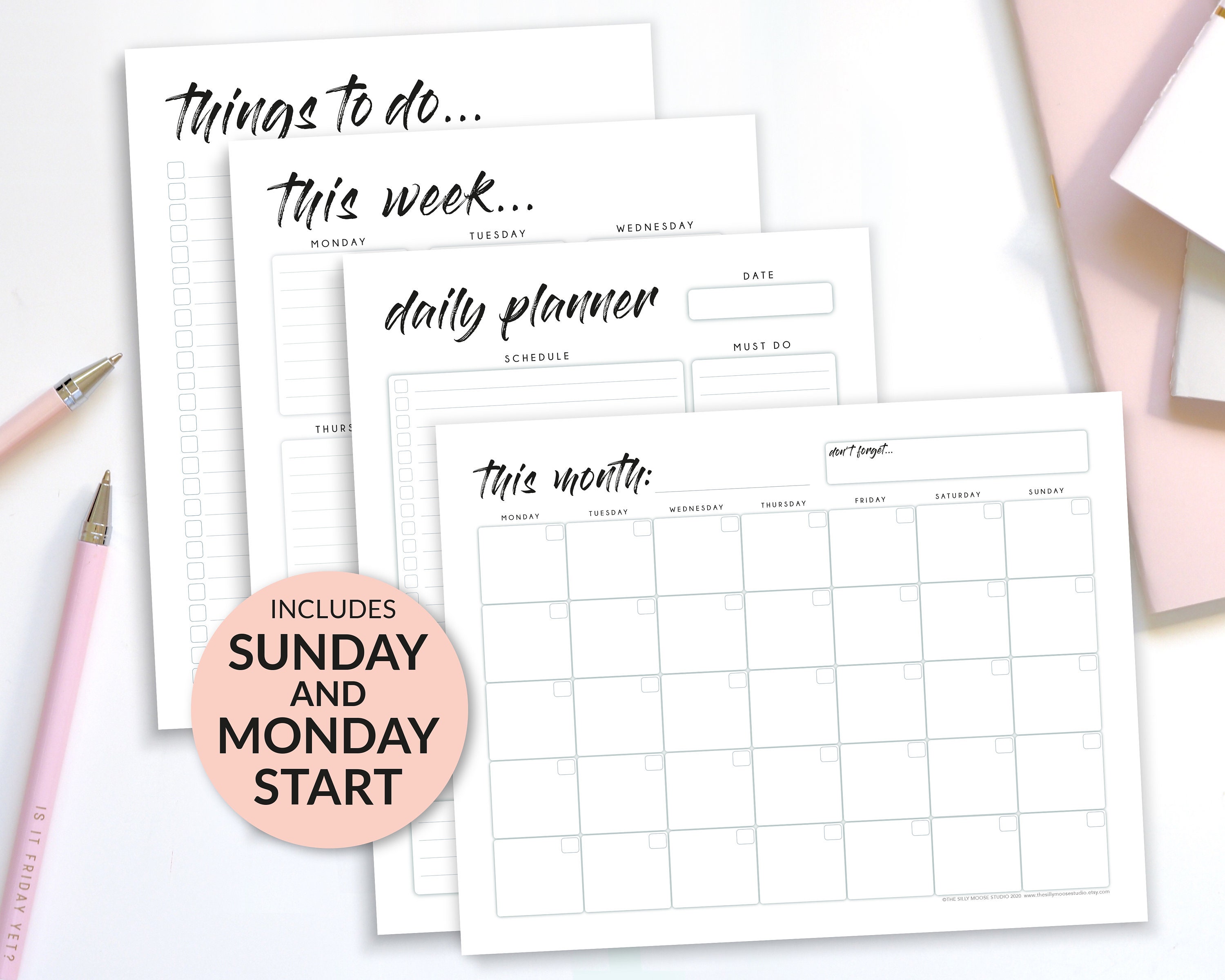 Weekly Planner Printable, Daily Planner, to Do List, Monthly Planner ...
