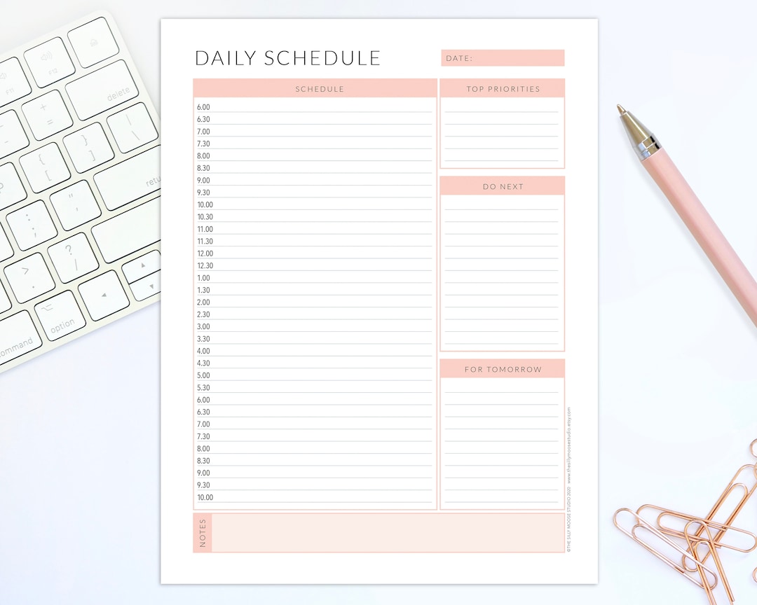 Half Hour Schedule Planner Printable – 30 Minute Daily Work &amp; Home Plan ...