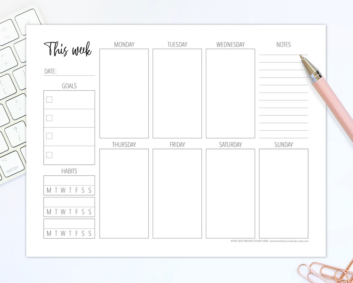Weekly Planner Printable Landscape Template To Do List | Etsy
