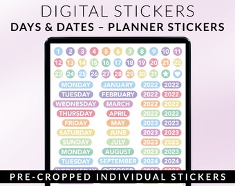 Dates Digital Planner Stickers – Rainbow Date Dots – Numbers Days Months Years BuJo Digital Stickers PNG – Goodnotes + ANY Notation App