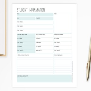 学生の緊急連絡先の印刷物 – 医療/アレルギー情報シート PDF – 教師プランナー – チャイルドケア近親者の詳細フォーム