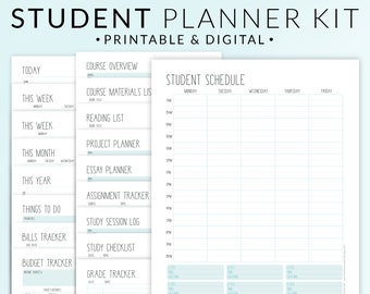 Student Planner Printable / Digital Kit – School & College Study Checklists – Academic Course Tracker Bundle – University Organiser Set PDF