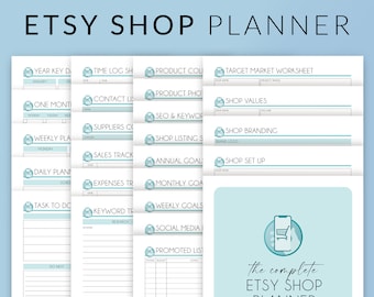 Etsy Shop Planner Printable Kit – Etsy Seller Online Business Goals Fillable PDF – Shop Owner Worksheet Pages – Set up & Progress Tracker