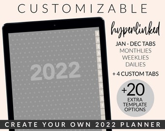 2022 Digital planner Customizable – Vertical Monthly Weekly Daily Dated Hyperlinked PDF For Goodnotes + Any Note Taking App / iPad & Android