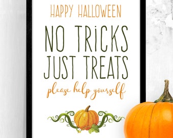 Trick or Treat Sign Printable – Funny Halloween Candy Print – Please Take One Help Yourself – Social Distance Porch Door Sign – Digital PDF