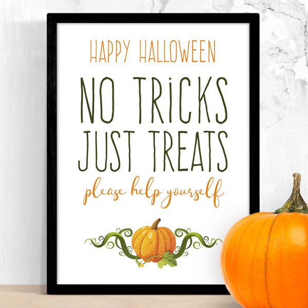 Trick or Treat-bord afdrukbaar – grappige Halloween-snoepprint – neem alsjeblieft een hulp zelf – sociale afstand veranda deurbord – digitale PDF