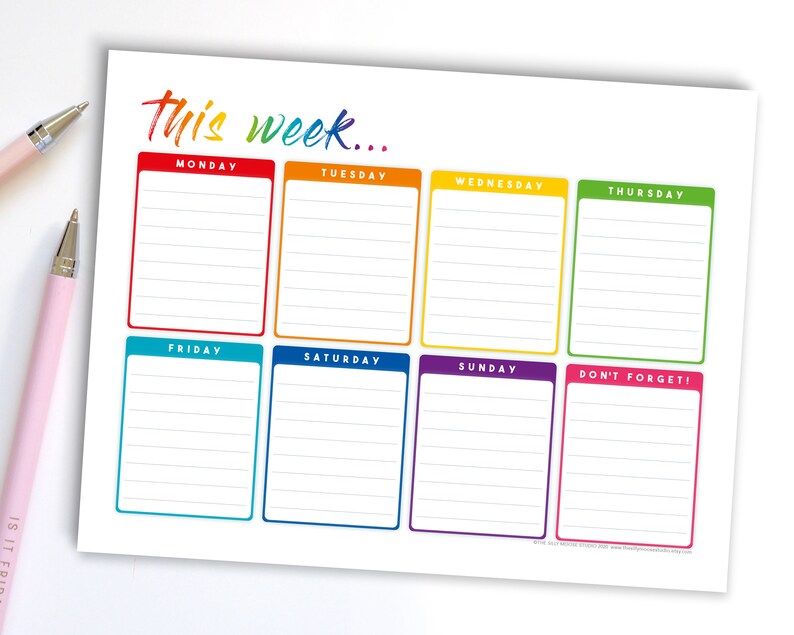 Landscape Weekly Planner Printable To Do List Rainbow Desk Etsy