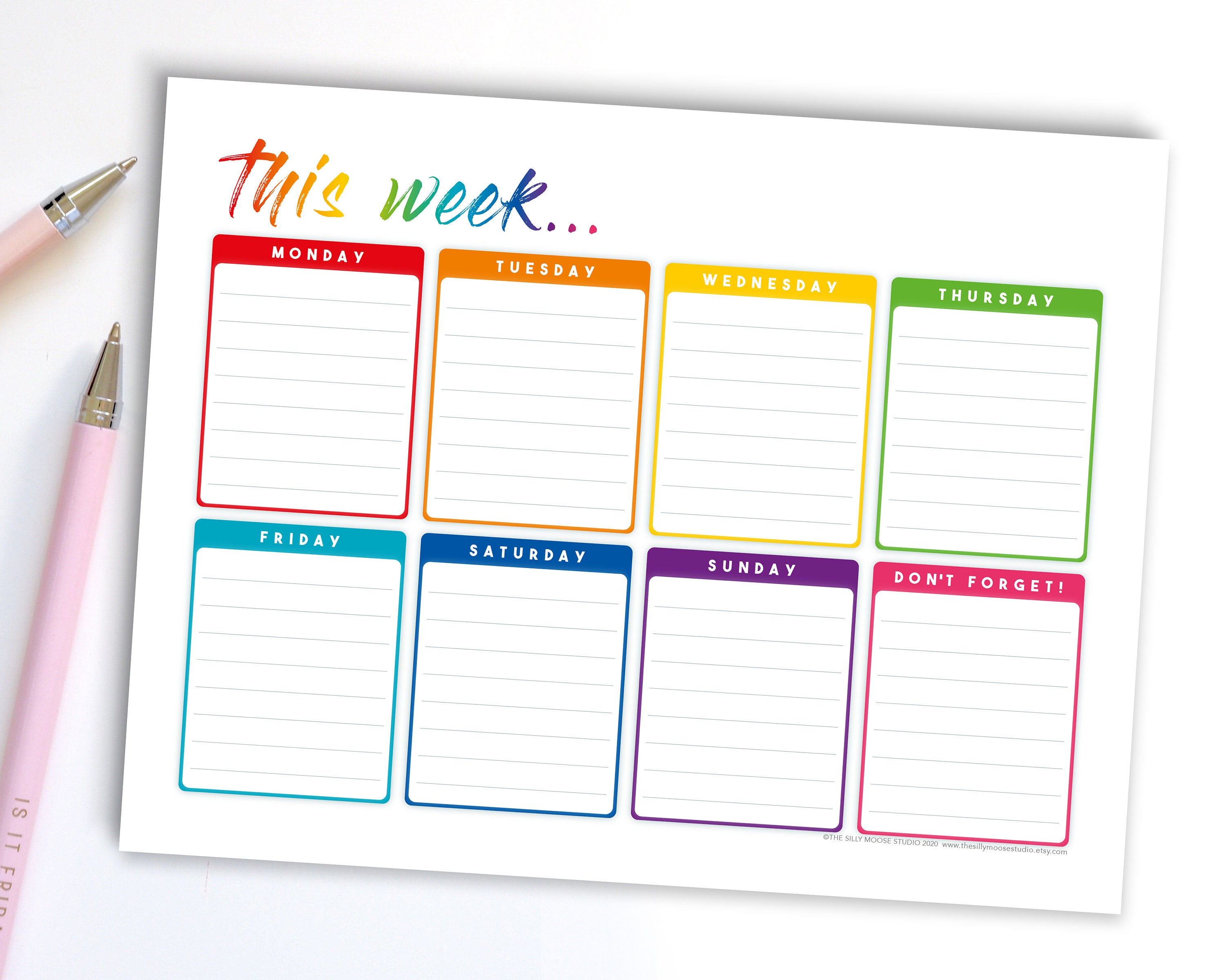 Landscape Weekly Planner Printable to Do List - Rainbow Desk Wall ...