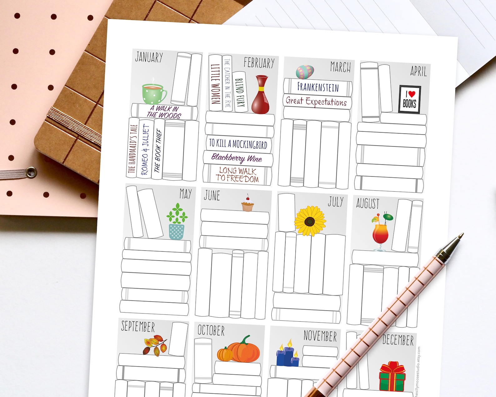 Book Tracker Printable Bookshelf Reading Log Books Etsy