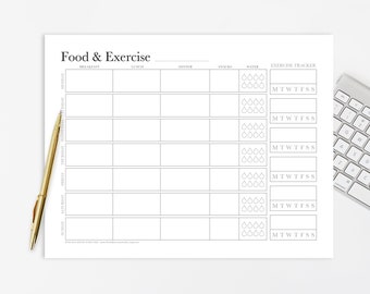 Food Journal Printable Landscape – Diet Meal Planner Exercise Tracker – Weekly Health & Fitness Log – Healthy Eating Instant Download PDF