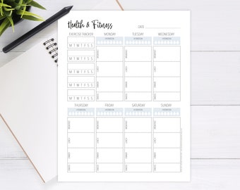 Food Journal & Fitness Tracker Weekly Printable – One Week Health Exercise Log – Healthy Eating Diet Meal Planner – Digital Download PDF