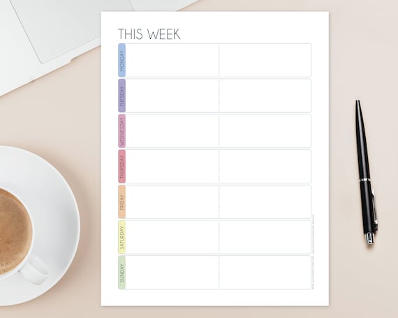 Weekly Planner Printable One Week Calendar to Do List Digital Download PDF  Template A4 & Letter Size Insert Rainbow Monday Start - Etsy