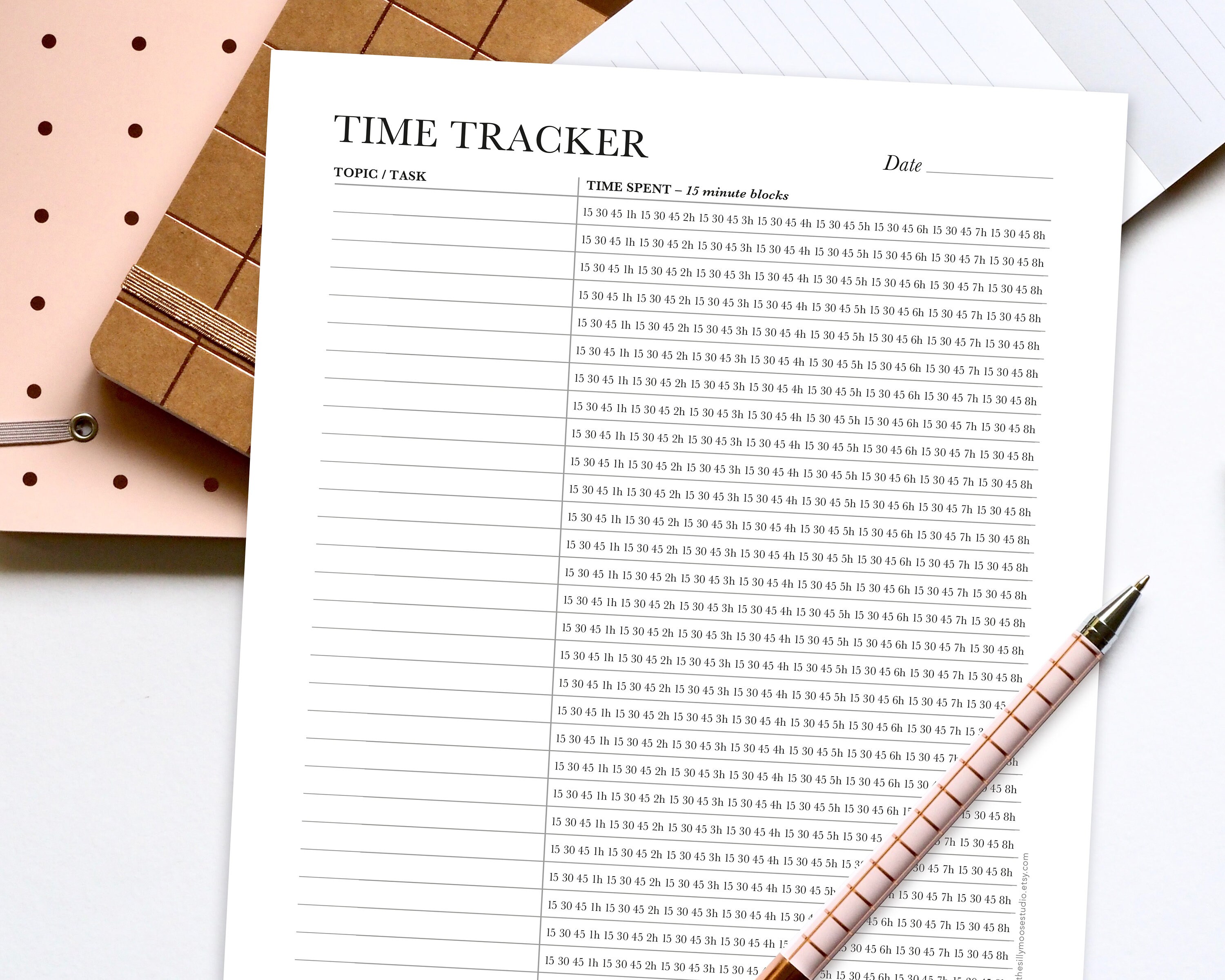 Time Sheet Printable 15 Minute Units – Work Time Tracker – Employee ...