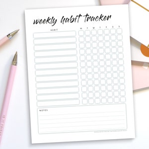Habit Tracker Printable Fillable PDF – Weekly Routine Chart Instant Digital Download – 7 Day Routine Tracking Log – Resolution Goal Tracker