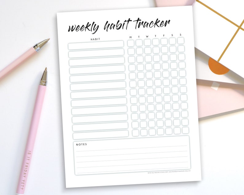 Habit Tracker Printable Fillable PDF Weekly Routine Chart Instant Digital Download 7 Day Routine Tracking Log Resolution Goal Tracker image 1