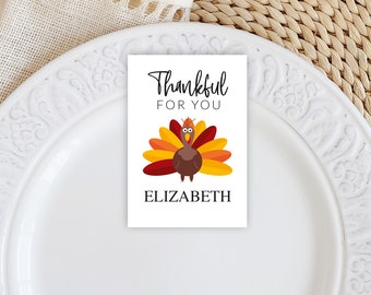 Thanksgiving Place Cards Printable – Personalized Table Setting Name Card – Editable PDF Digital Template – Thankful For You – DIY Name Tags