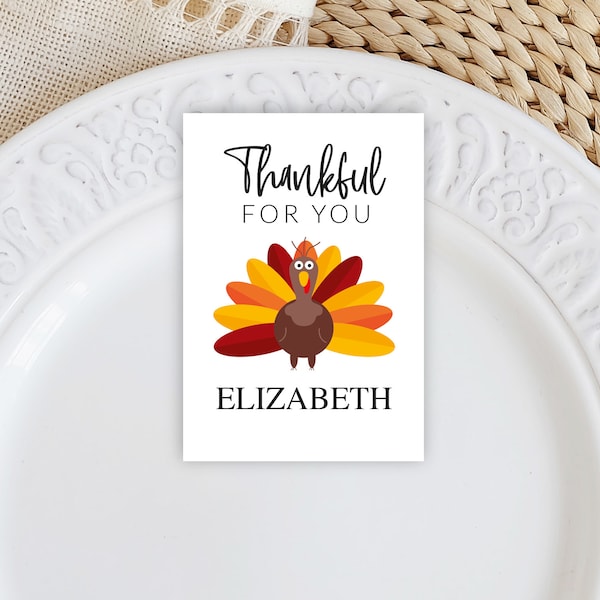 Thanksgiving Place Cards Printable – Personalized Table Setting Name Card – Editable PDF Digital Template – Thankful For You – DIY Name Tags