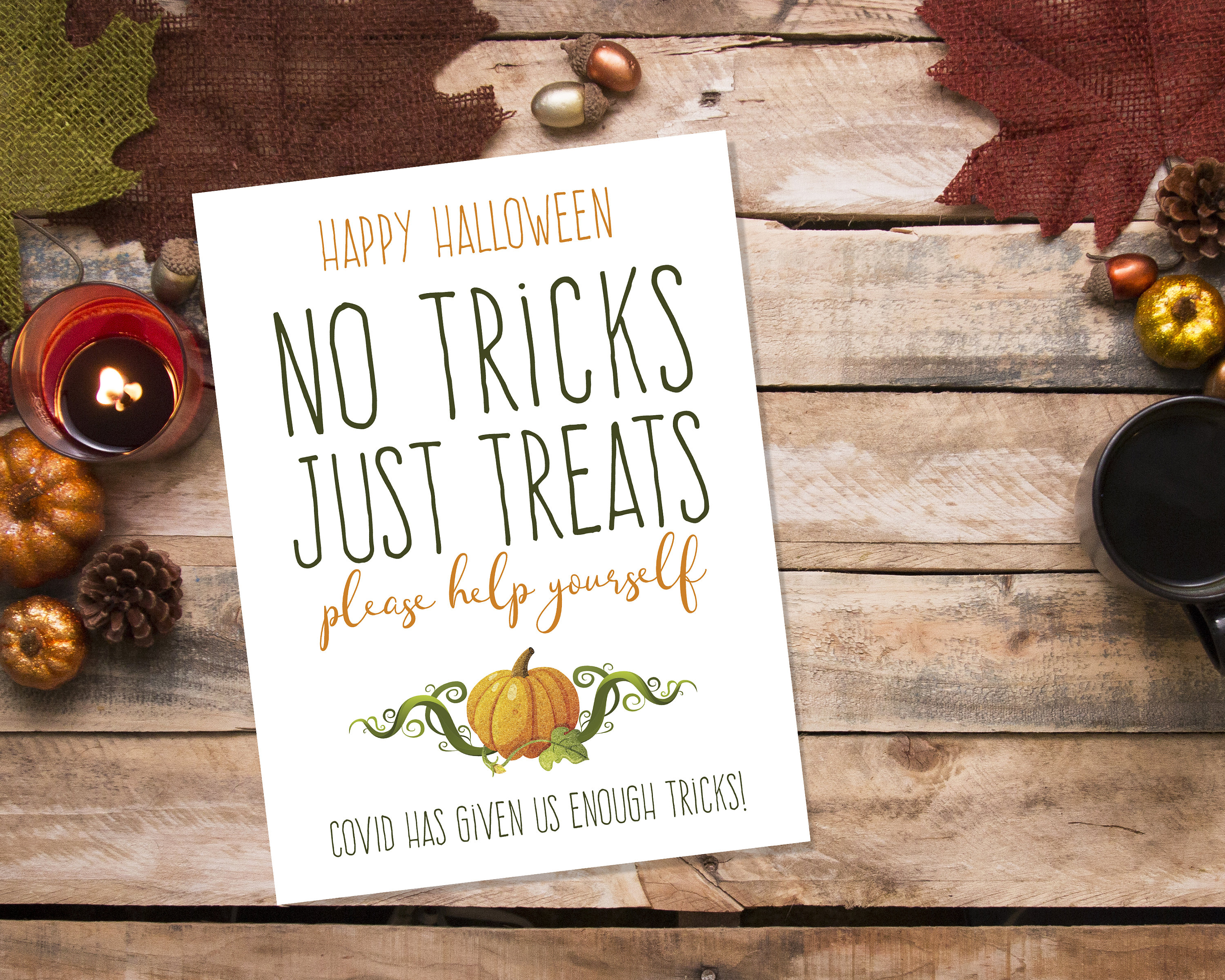 Trick or Treat Sign Printable Funny Covid Halloween Candy | Etsy UK