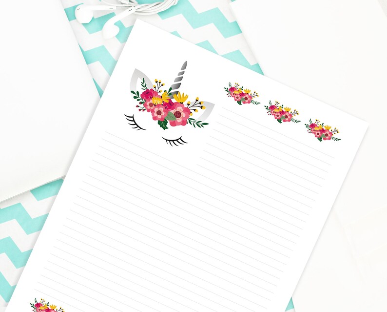 unicorn printable writing paper stationery letter writing etsy