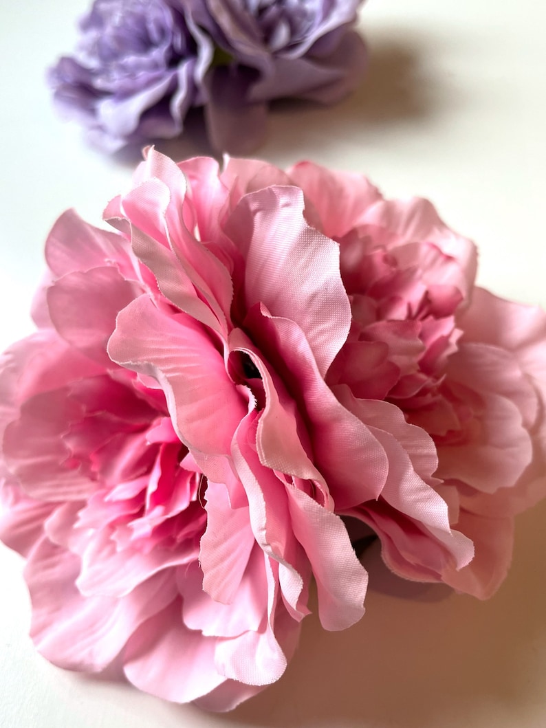 50s Hair Bandanna, Headband, Scarf, Flowers | 1950s Wigs     Bubblegum Pink Double Peony Large Hair Clip - Pinup Hair Piece - 40s 50s Rockabilly Hair Clip - Rose Clip - Land Girl Accessory $21.48 AT vintagedancer.com