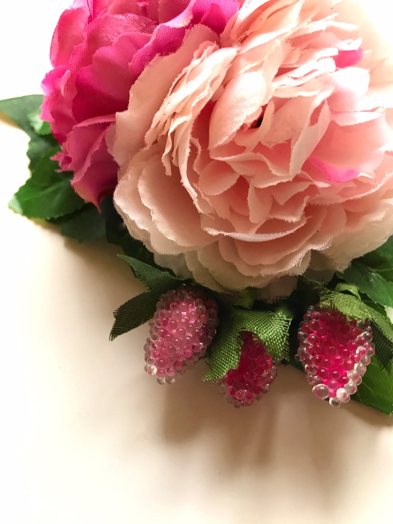 Woodland Wonder Statement Hair Clip Berry Pink light Pink contrasting Peony flower piece with Pink Berries Forest flowers wedding Party