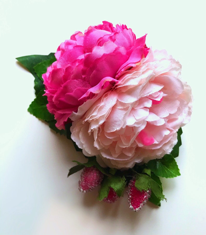 Woodland Wonder Statement Hair Clip Berry Pink light Pink contrasting Peony flower piece with Pink Berries Forest flowers wedding Party