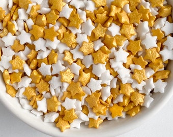 Gold and White Star Sprinkle Mix 3 ounces | Edible Sprinkles | Baby Shower Sprinkles | Star Sprinkles | Cake Sprinkles