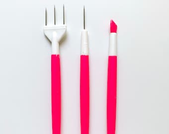Royal Icing Cookie Decorating Tools: Scribe, Comb, Silicone Edging Tool - 3 Piece Set