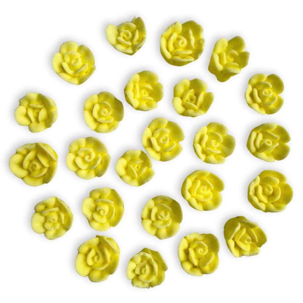 Mini Yellow Royal Icing Roses | 24 per package | Edible Mini Rose Icing Decorations | Sugar Flowers | Bridal Shower Sprinkles