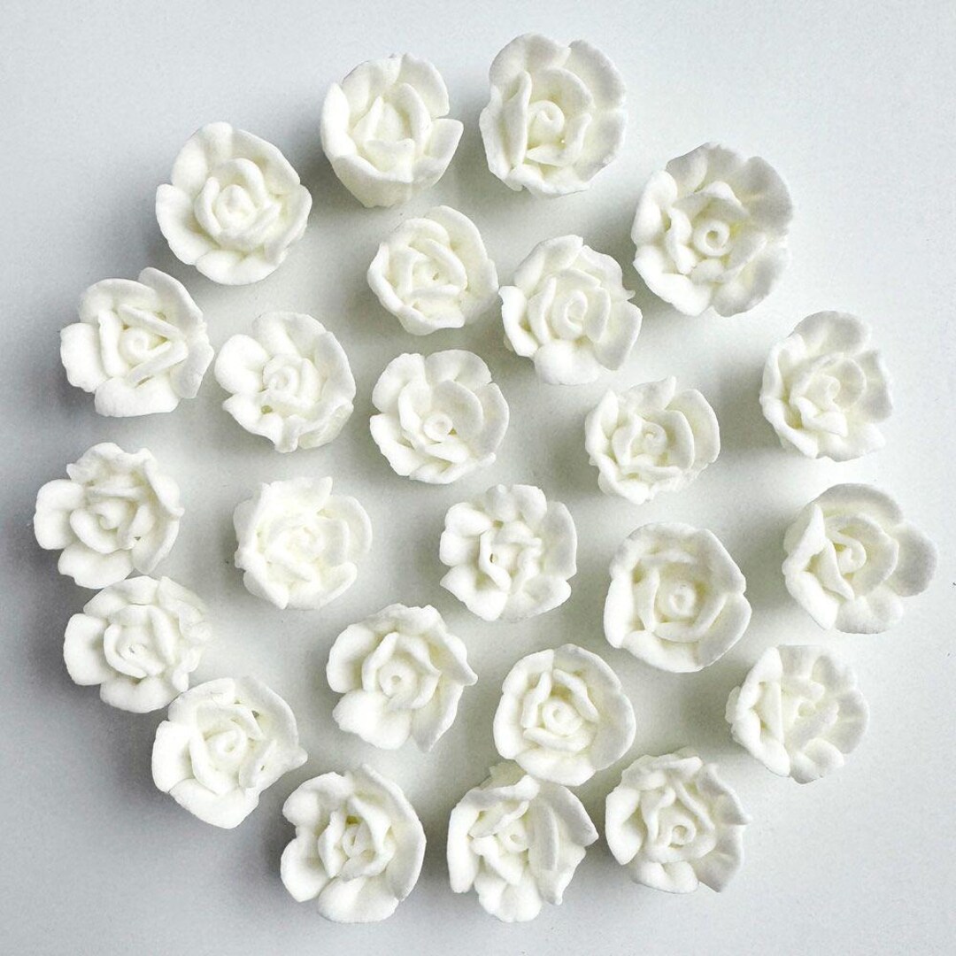 Mini White Royal Icing Roses: Edible Cake Decorations (24 Pieces) - Etsy