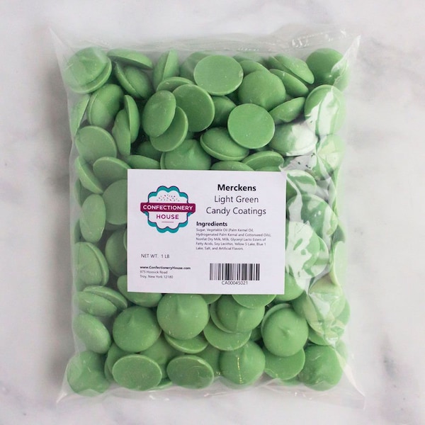 Merckens Light Green Chocolate Melts | 1 Pound Bag | Melting Chocolate | Candy Coatings