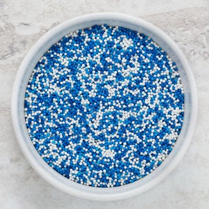 Blue and White Nonpareils | 4 Ounces | Edible Sprinkles | Blue and White Sprinkles | Bead Sprinkles