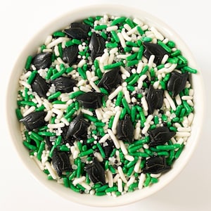 Green and White Graduation Sprinkles |3 Ounces | Graduation Cap Sprinkles | School Color Sprinkles