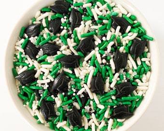 Green and White Graduation Sprinkles |3 Ounces | Graduation Cap Sprinkles | School Color Sprinkles