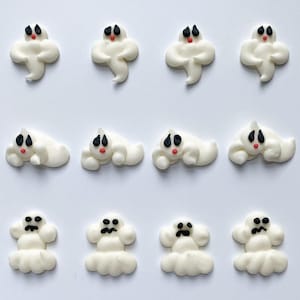 Mini Halloween Ghost Icing Decorations | 12 per Package | Edible Cupcake Topper | Candy Ghosts | Halloween Candy | Royal Icing Pieces