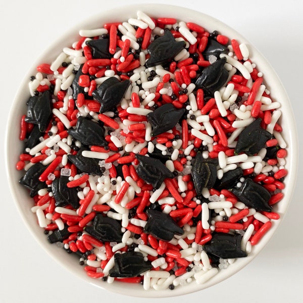 Red and White Graduation Sprinkles |3 Ounces | Graduation Cap Sprinkles | School Color Sprinkles