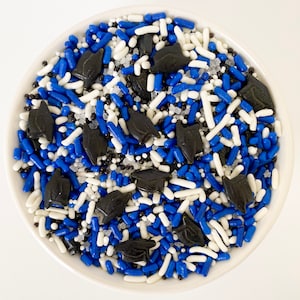 Blue and White Graduation Sprinkles |3 Ounces | Graduation Cap Sprinkles | School Color Sprinkles