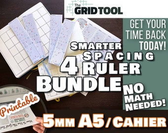 A5 5mm + Cahier Slim Smarter Spacing Ruler : The Grid Tool printable bullet journal layout row and column planner stencil bujo dot grid 6x8