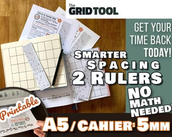 The Grid Tool <:> A5 + Cahier Slim 5mm Smarter Spacing Ruler . stencil measure & draw rows, columns dot bujo bullet journal notebook planner
