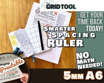 A6 5mm Smarter Spacing Ruler printable bullet journal layout row and column planner stencil bujo dot grid tool 4x6 Field Notes / Pocket size