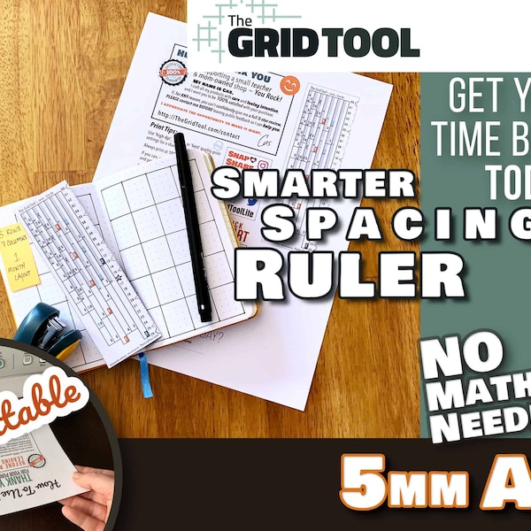 A6 5mm Smarter Spacing Ruler printable bullet journal layout row and column planner stencil bujo dot grid tool 4x6 Field Notes / Pocket size