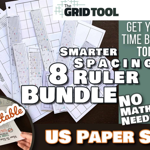 US Paper Legal, Letter, Filler 5mm Smarter Spacing Ruler Bundle : printable bullet journal row and column planner stencil bujo dot grid tool