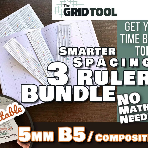 B5 / Composition 5mm Smarter Spacing Ruler : The Grid Tool printable bullet journal layout row and column planner stencil bujo dot grid 7x10