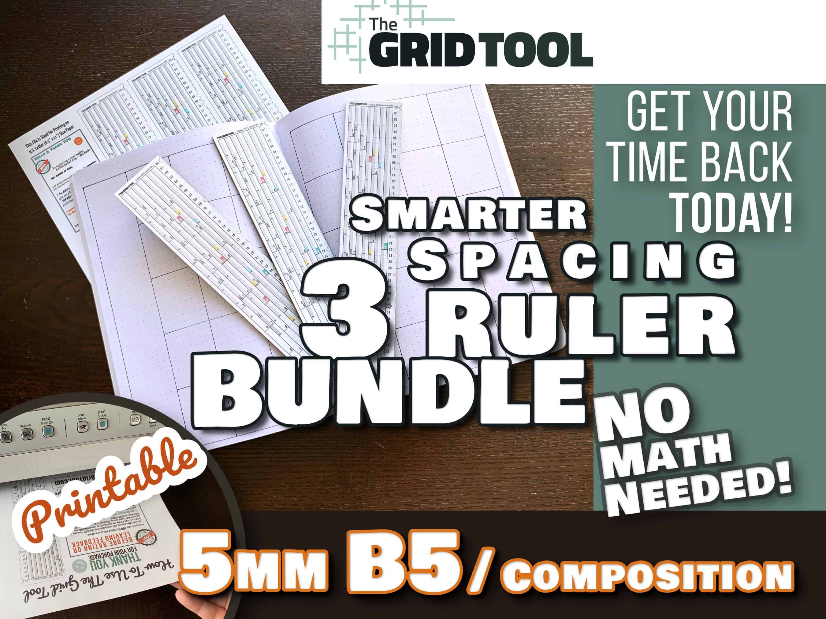 B5 / Composition 5mm Smarter Spacing Ruler : the Grid Tool Printable Bullet  Journal Layout Row and Column Planner Stencil Bujo Dot Grid 7x10 