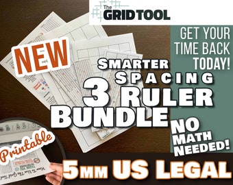 The Grid Tool <:> US Legal Paper Smarter Spacing Rulers . graph or dot stencil bookmark draw rows, columns bujo bullet journal notebook