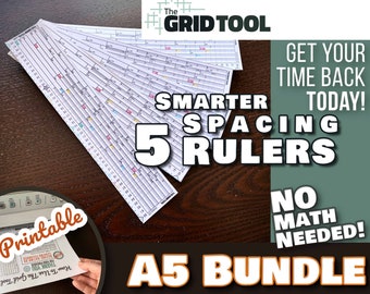 A5 4mm + 5mm Smarter Spacing Ruler Set Bundle : bookmark printable bullet journal row and column planner stencil bujo supplies dot grid tool
